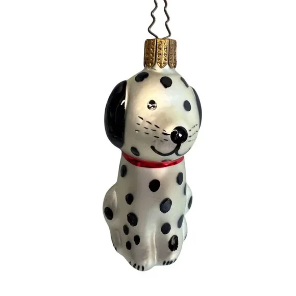 Whitehurst Dog Ornament Dalmation Glass Black White Red Collar 3.5" - Picture 3 of 6